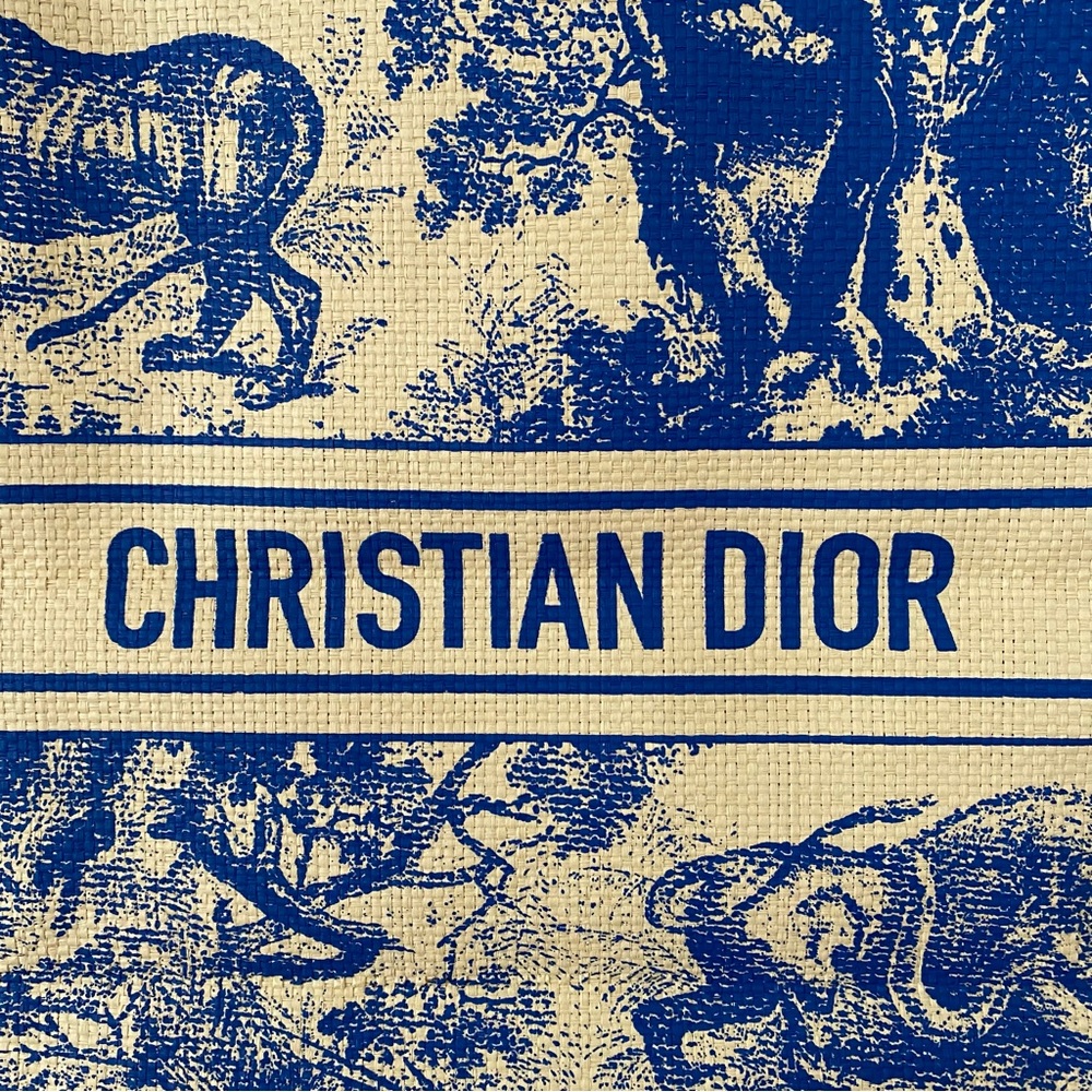 Brand New Christian Dior Blue Dioriviera Print Paper Straw Tote Bag XL size - Picture 4 of 14